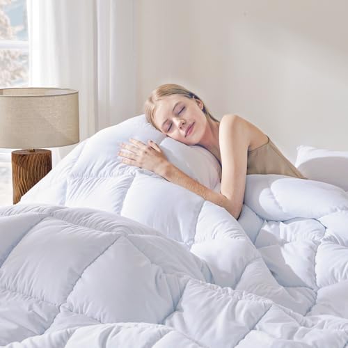 DOWNCOOL Comforters Queen Size, Duvet Insert, White All Season Duvet, Lightweight Quilt, Down Alternative Hotel Comforter...