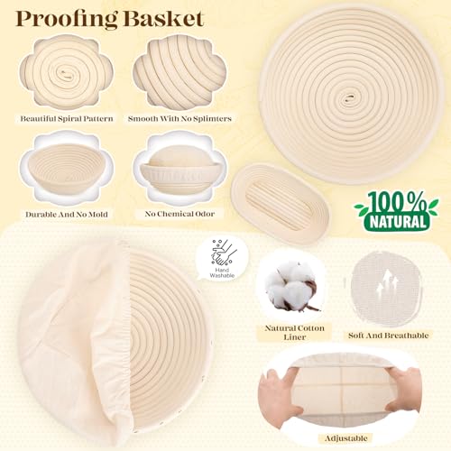 Sourdough Bread Baking Supplies, Sourdough Starter Kit, Bread Proofing Basket, Bread Making Tools Kit, Sour Dough Kit Tool...