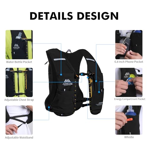AONIJIE Running Hydration Vest for Men & Women, 8L Hydration Backpack, Multiple Pocket Designs for Water Bottles/Bladders,...
