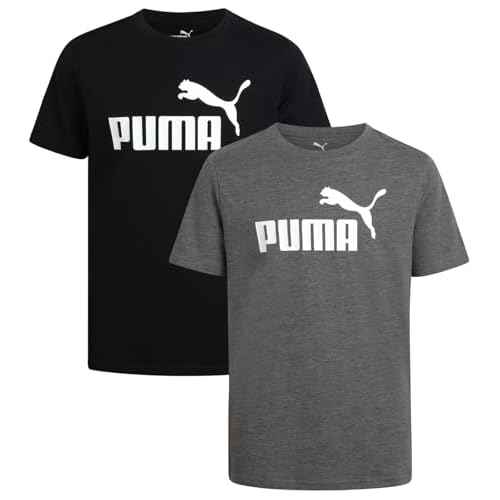 PUMA Boys T-Shirt - 2 Pack Casual Crewneck Short Sleeve Running and Gym Graphic Tee Shirts for Boys with Logo Print (S-XL)