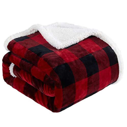Touchat Sherpa Red and Black Buffalo Plaid Christmas Twin Blanket 60" X 70", Fuzzy Fluffy Soft Cozy Throw Blanket, Fleece ...