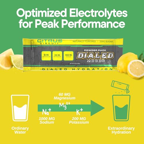 DIALED MOODS Electrolyte Powder - Citrus Circuit – Electrolyte Hydration Powder Packs, Sugar-Free Hydration for Athletes, ...
