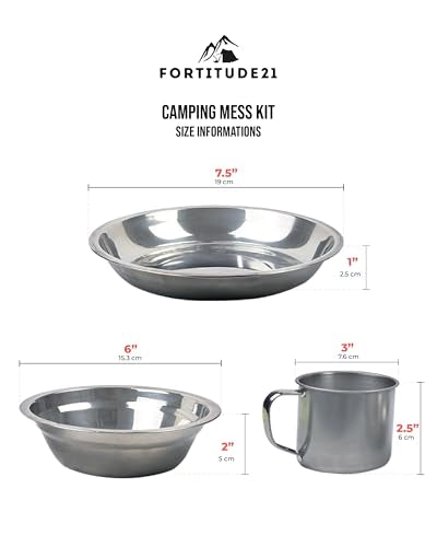 Stainless Steel Camping Mess Kit - Person's Complete Picnic & Camp Dish Set, Includes Plate, Bowl, Cup & Utensils