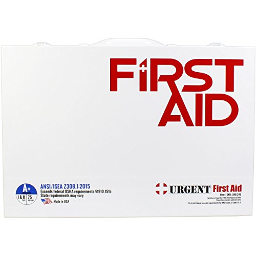 OSHA & ANSI 2 Shelf Industrial First Aid Cabinet with Pocket Liner, 75 Person, 556 Pieces, 2015 Class A+, Types I & II, Ma...