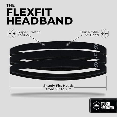 Tough Headwear Thin Elastic Headbands for Men - Sports Hair Head Band for Women & Men - Non Slip Mens Workout Headband - R...