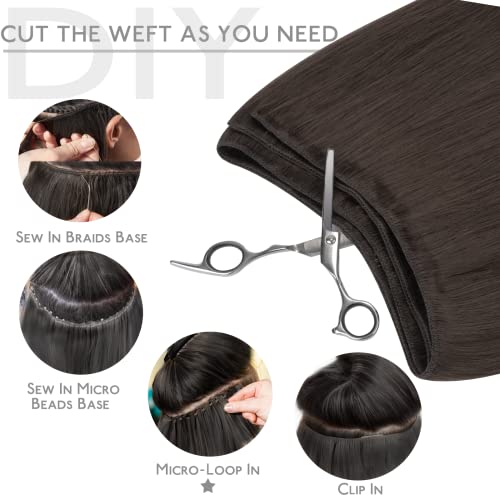 WENNALIFE Sew in Hair Extensions Real Human Hair, 22 Inch 110g Dark Brown Machine Weft Remy Hair Hand Tied Weft Straight Extensiones De Cabello Hmano