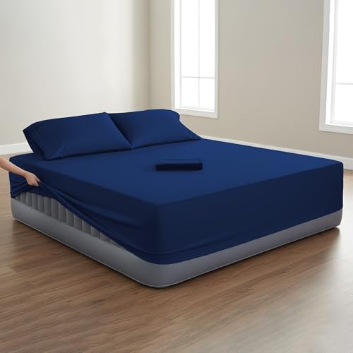 Mocassi 4-Piece Extra Deep Pocket 16-24 Inch Air Mattress Bed Sheet Set- 4PC Sheet Set with Smart Pockets Ideal for Air Be...