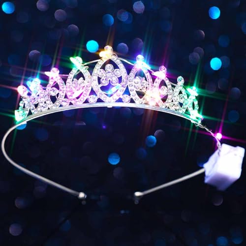 DRESBE Light Up Crystal Tiara LED Rhinestone Crown Headband Glow Party Princess Hair Accessories for Women and Girls