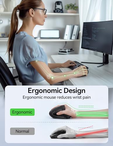 TECKNET Ergonomic Mouse, Wireless Rechargeable Vertical Mouse for Carpal Tunnel Right Hand, 4800 DPI 5 Adjustable Levels ...