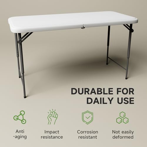 Ortus Collective Folding Table 4 Foot - 3-Position Adjustable Height, Heavy Duty 400 lbs Capacity - Portable Tables Foldin...