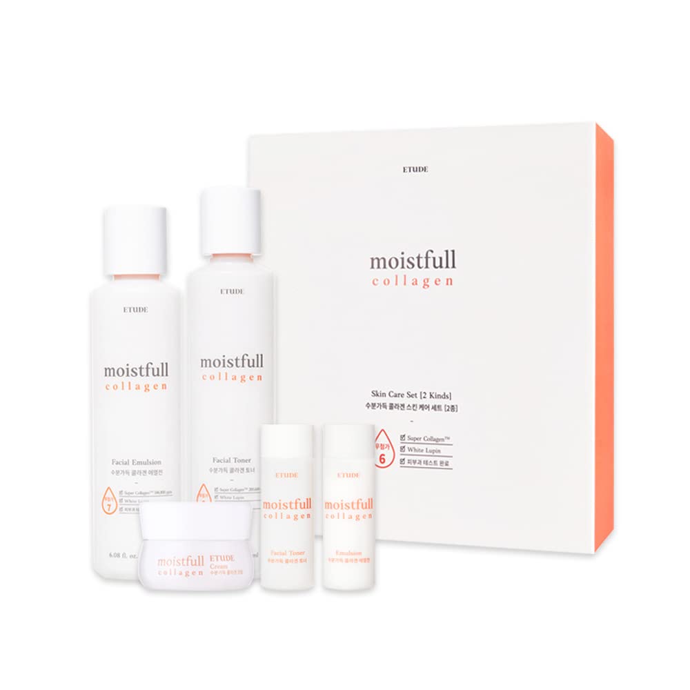 Etude Moistfull Collagen Skin Care Set, Perfect for Gift, Facial Emulsion and Toner, Face Moisturizer, Toner for Face, Super Col