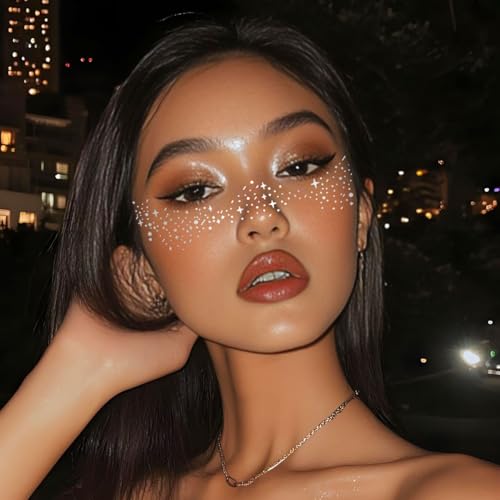 Silver Glitter Freckles Face Tattoo - Face Sparkle Freckles Sticker - Silver Faces Glitter Makeup Speckles for Glitters Ma...