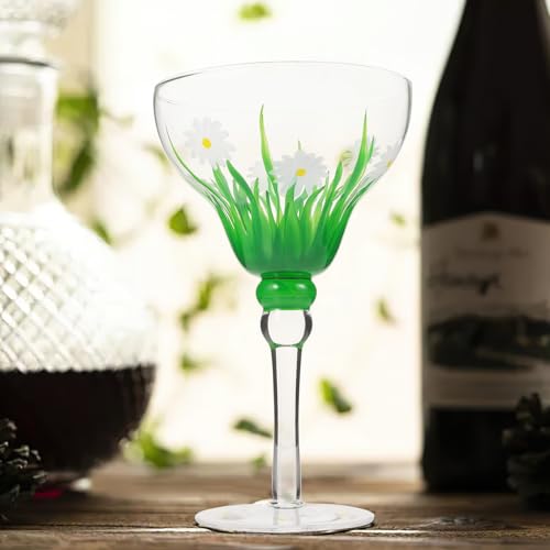 GLEAVI Hand-painted Daisy Margarita Glasses, Delicate Cocktail Wine Cups, Crystal Glassware for Party Supplies, Wear-resis...