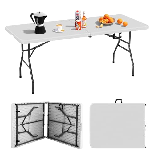 Pazidom 6ft Folding Table, Heavy Duty Foldable Table with Handle, Portable Fold-in-Half Utility Tables for Indoor & Outdoo...