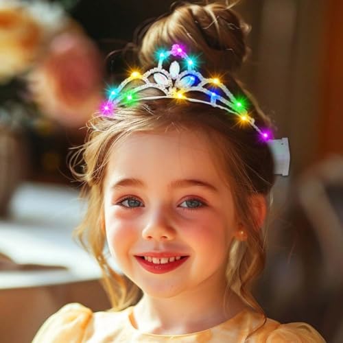 JAKAWIN Light Up Rhinestone Tiara Glowing Sparkly Cosumte Fairy Crown Headpiece for Women