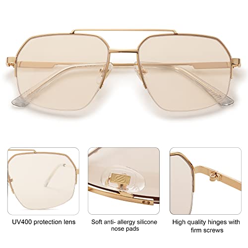 SOJOS Trendy Aviator Sunglasses Mens Womens Retro Double Bridge Metal Frame Semi-Rimless Shades SJ1191