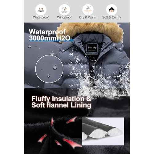 Pursky Men's Puffer Jacket Waterproof Winter Bubble Coats Ski Parka Fur Hooded
