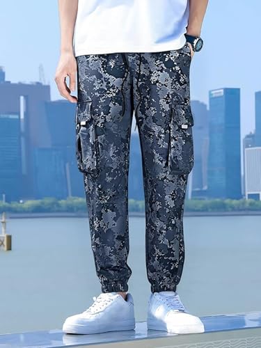 Blue Camo Workwear Cargo Trousers for Men Tactical Durable Outdoor Hiking Pants