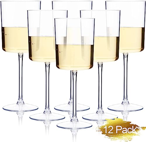 Ciaell 12 Pack Clear Plastic Wine Glasses - 10 Oz Disposable Wine Glasses with Stem for Parties & Weddings & Poolside & Ou...