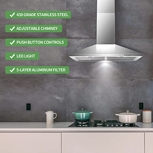 SNDOAS Range Hood 30 inch,Wall Mount Range Hood in Stainless Steel With Ducted/Ductless Convertible,Stove Vent Hood with A...