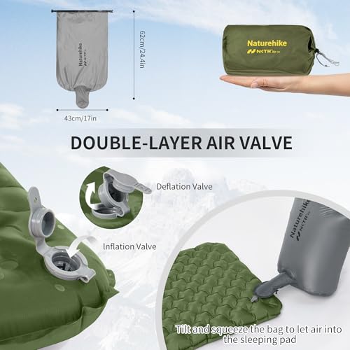 Naturehike Insulated Inflatable Sleeping Pad 27oz, 4.6R Ultralight Backpacking Sleeping Pad XL, NKTR™ AIR Lightweight Slee...