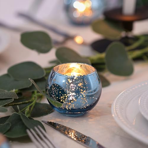 LAMORGIFT 24 Pcs Blue Votive Candle Holders Bulk- Blue Tealight Candle Holders for Wedding Decor, Mercury Glass Votives fo...