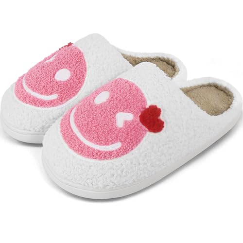 Kattmas Smile Face Slippers for Women Memory Foam Retro Soft Plush Warm Cozy Non-Slip House Slippers Indoor Outdoor Comfor...