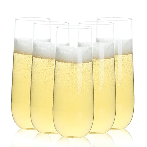 Bestluck 48 Pack 9 oz Stemless Plastic Champagne Flutes, Clear Disposable Champagne Toasting Glasses, Shatterproof and BP...