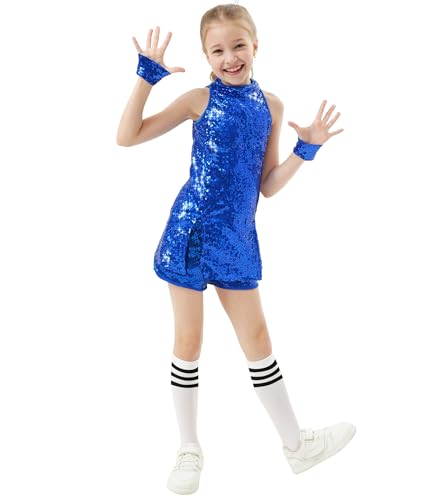 Girls Sequins Dance Outfit Dress Kids Sparkle Jazz Singer Star Costume Top Shorts 4PCS Set 3-14 Years