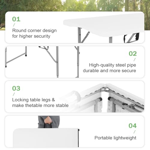 PIKAQTOP 4ft Heavy Duty Plastic Folding Table for Camping, Picnic, BBQ, Party - Portable and Foldable Utility Table with C...