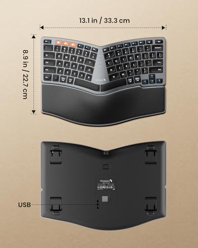 ProtoArc Bluetooth Ergonomic Keyboard, EK04 Mini Compact Wireless Ergonomic Keyboard, Hard Palm Rest, Multi-Device, Split ...