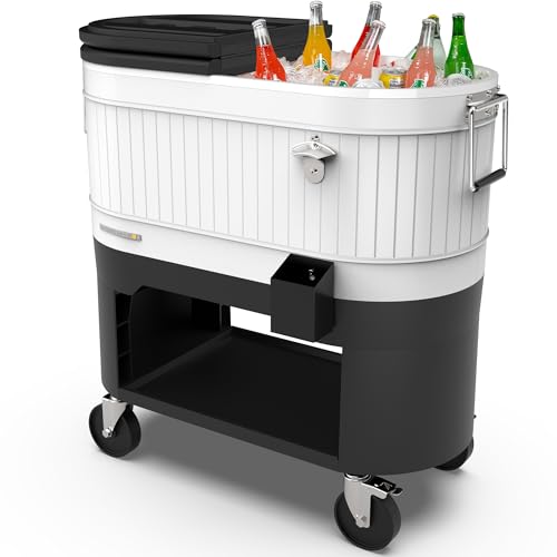 Permasteel Rolling Patio Cooler – Large Outdoor Ice Chest with Wheels, Beverage Cooler for Backyard, BBQ, Tailgate, Beach,...