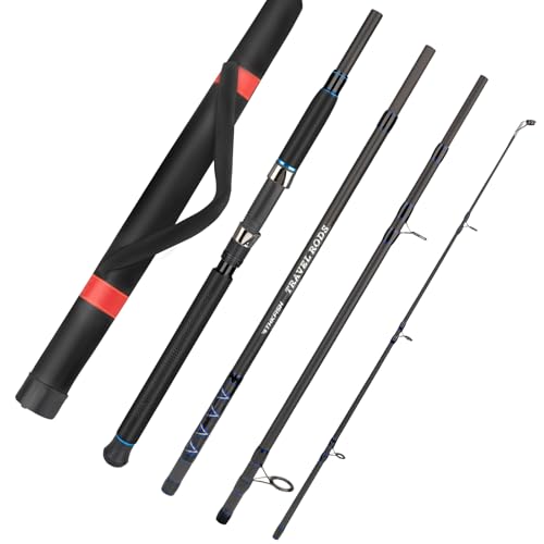 THKFISH 4 Piece/5 Piece Saltwater Travel Rod, Heavy Spinning Fishing Rod Portable Travel Surf Rod Carbon Fiber Saltwater B...