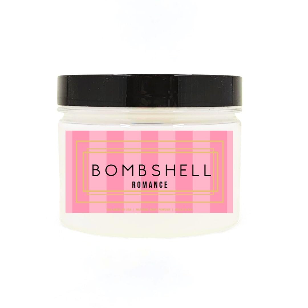 Body Powder for Men & Women Scented Bombshell Romance (VS Type), Bath Perfume Dusting Powder with Fragrance & Essential Oils, Talc Free 8oz Container, Made in USA