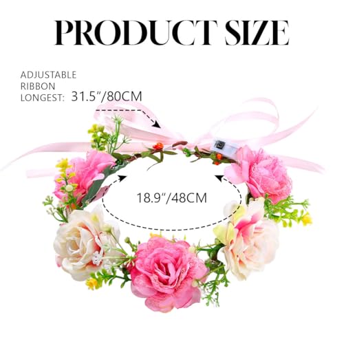 DRESBE Light Up Flower Headbands LED Floral Wreath Crown Headband Glow Rose Garland Hair Accessories for Women