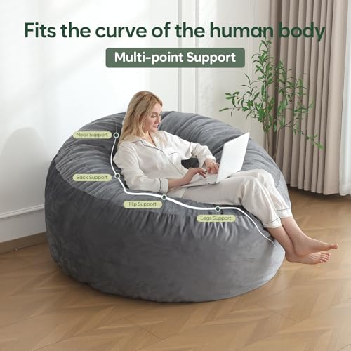 3 Ft Bean Bag Chair, Memory Foam Bean Bag Chairs for Adults with Filling, Round Bean Bag Sofa with Filler Included, Beanba...
