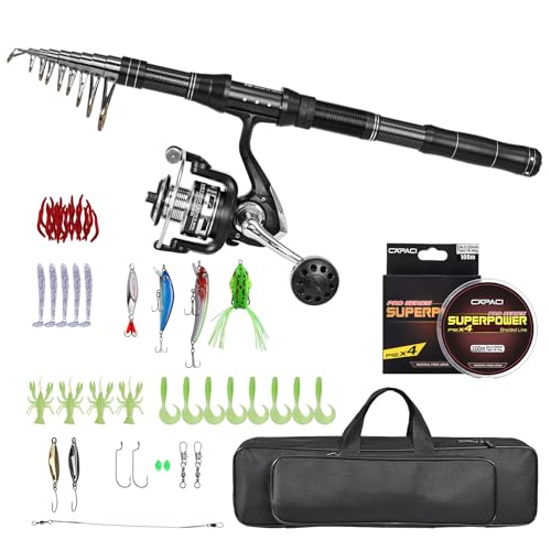 Telescopic Fishing Rod and Reel Combo, Spinning Reel with Carrier Bag, Travel Saltwater Freshwater Fishing