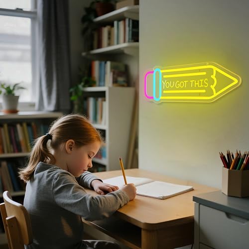 Pencil Neon Sign Dimmable Motivational Led Neon Light for Wall Decor USB Powered LED Sign for Inspirational Classroom Offi...