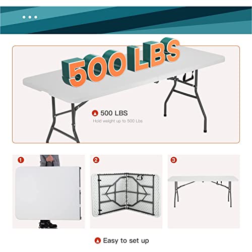 Pazidom 6FT Folding Table, Heavy Duty Plastic Table Portable Fold-in-Half Utility Table Indoor Outdoor Picnic Table w/Hand...
