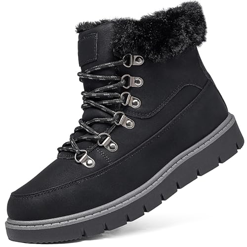 XRH Women’s Winter Warm Boots Black Snow Combat Boots With Zipper,Comfortable Fur Lined Women Ankle Boots Non Slip Hiking ...