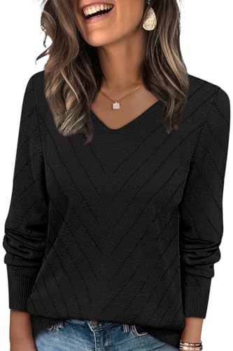 WIHOLL Sweaters for Women V Neck Casual Knit Long Sleeve Tops Lightweight Pullover Clothes Fall Fashion Outfits 2026