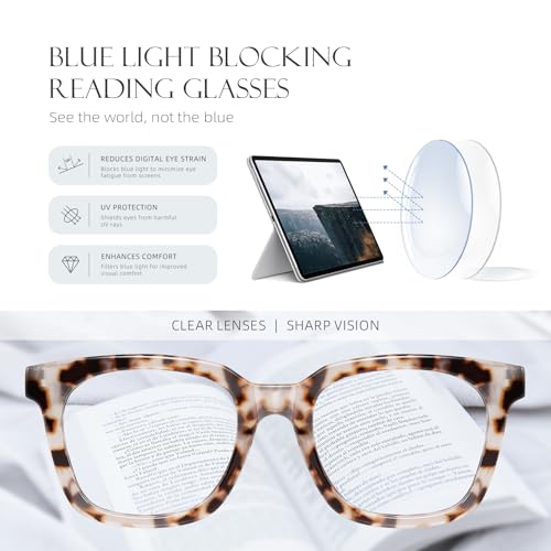 AIMISUV Reading Glasses for Women Men - Blue Light Blocking Magnifying Readers,Oprah Square Anti-Glare Computer Eyeglasses