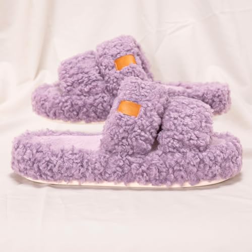 House Slippers for Women Fuzzy Open Toe Soft Comfy Bedroom Shoes for Indoor Outdoor