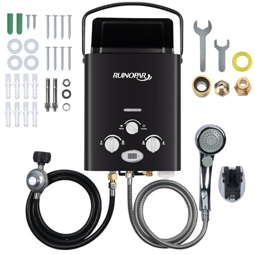 Portable Water Heater Propane Tankless - 6L 1.58GPM RV on demand Hot Gas Outdoor Digital Display Water Heater for Camping,...