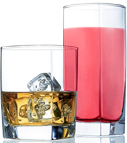 Le'raze Everyday Drinking Glasses Set of 8 Drinkware Kitchen Glasses for Cocktail, Iced Coffee, Beer, Ice Tea, Wine, Whisk...