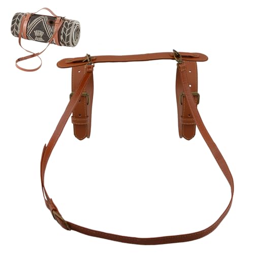 UFURMATE Picnic Blanket Carry Strap, PU Leather Yoga Mat Carry Strap with Adjustable Shoulder Belt for Outdoor Camping Hik...