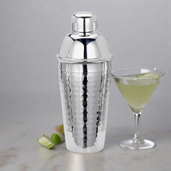 Cuisinox Stainless Steel Cocktail Shaker with Lid and Strainer, Hammered Finish, 9.4"- 24 oz