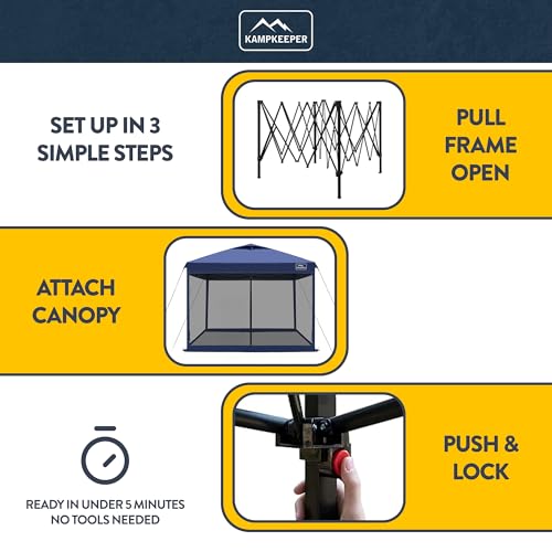 KAMPKEEPER 10x10 Pop-Up Canopy Tent, Waterproof Portable Shade with Screen Walls, Adjustable Instant Outdoor Shelter for C...