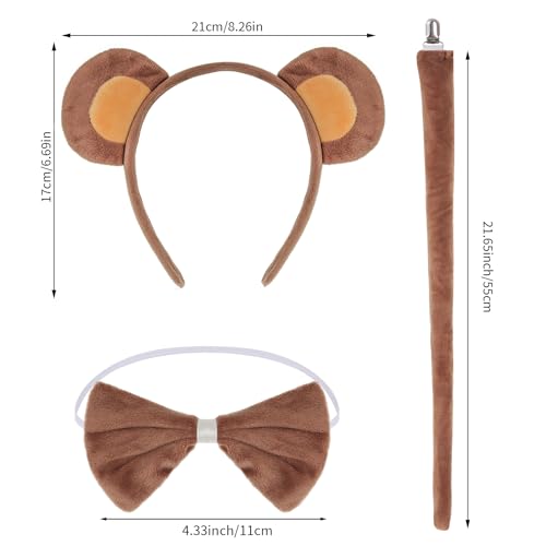 Dxhycc Monkey Costume Set Monkey Ears Headband Tail Bowtie Tutu-Halloween, Dress Up, Cosplay Accessory Kit