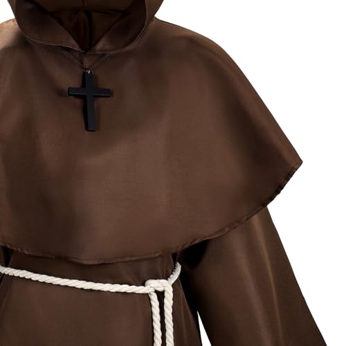 UpFind Medieval Hooded Monk Robe Costume Friar Priest Robe Cloak Renaissance Costume Men Halloween Costume Wizard Robe